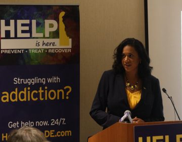 Delaware's Department of Health and Social Services Secretary Kara Odom Walker outlines the state's new effort to connect victims of substance abuse with social services provided by the state. (Mark Eichmann/WHYY)