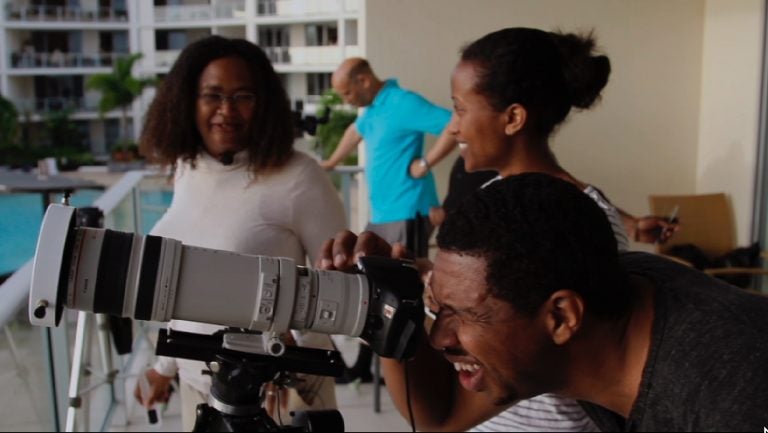 Astrophysicists Jarita Holbrook, Alphonse Sterling (background) Fana Mulu-Moore, and Hakeem Oluseyi (Jarita Holbrook)