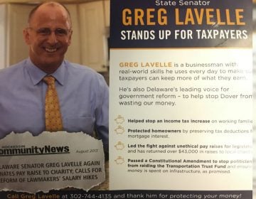 Republican Delaware state Sen. Greg Lavelle says this campaign mailer from First State First PAC is an 