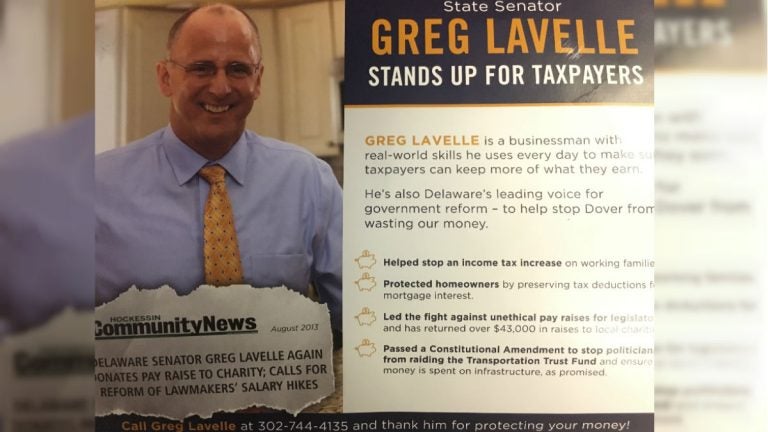 Republican Delaware state Sen. Greg Lavelle says this campaign mailer from First State First PAC is an 