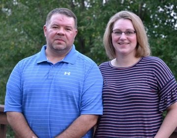 Mary and Rick Lacey stand for a portrait outside their home in Camp Hill, Cumberland County. They say their 8-year-old son Taylor, who has special needs, has benefited from applied Behavioral Analysis. (Brett Sholtis/Transforming Health)