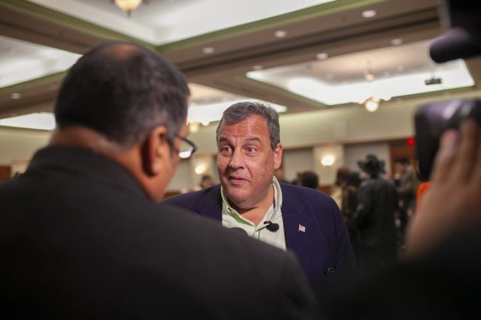 Glassboro, NJ - OCTOBER 18, 2018: Former New Jersey Governor Chris Christie answer question from the press after an event at Rowan University. (Miguel Martinez for WHYY)