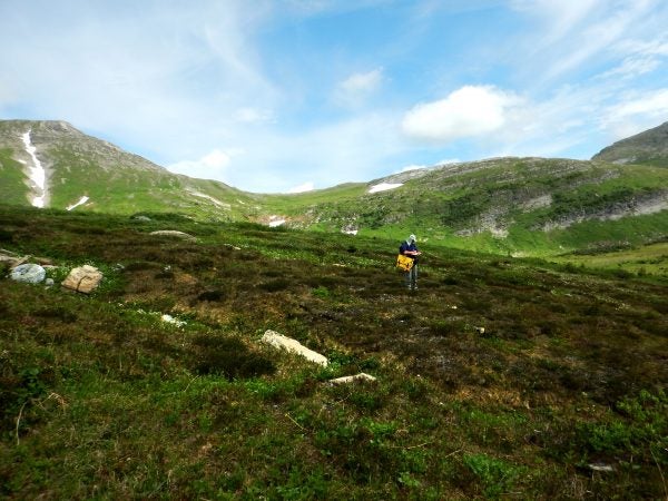 Ken Marr, curator of botany at the Royal BC Museum, notes down a GPS location before collecting plants in the area. (Molly Segal)