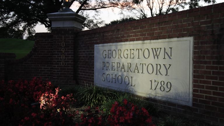 The entrance to the Georgetown Preparatory School in Bethesda, Md., which Supreme Court nominee Brett Kavanaugh attended. The allegations of drinking and sexual misconduct swirling around Kavanaugh have prompted a new round of soul-searching at elite prep schools. (Manuel Balce Ceneta/AP)