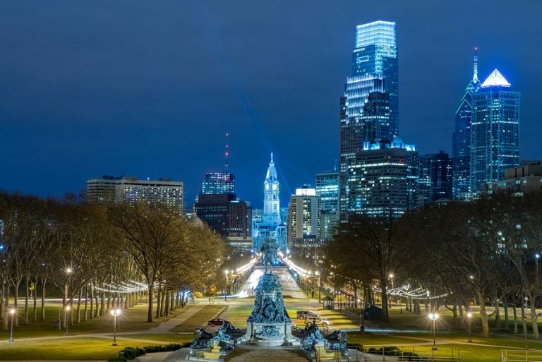 Night skyline of the Benjamin Franklin Parkway. (Big Stock photo)