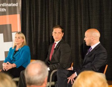 From left, Democrat Susan Wild, Republican Marty Nothstein and Libertarian Tim Silfies are running for the House of Representatives in Pennsylvania's 7th Congressional District.  (Lindsay Lazarski/WHYY)   