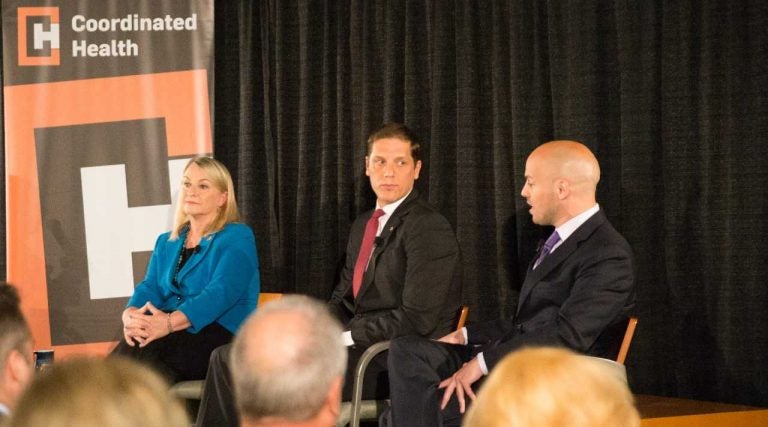 From left, Democrat Susan Wild, Republican Marty Nothstein and Libertarian Tim Silfies are running for the House of Representatives in Pennsylvania's 7th Congressional District.  (Lindsay Lazarski/WHYY)   