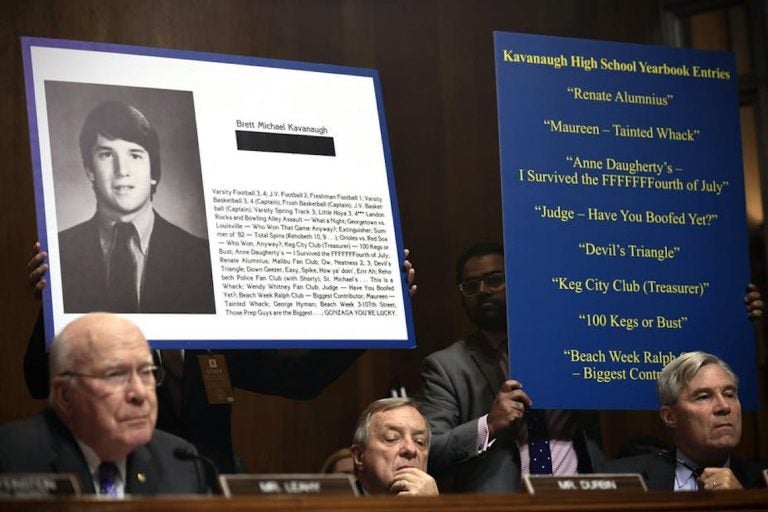 Three Democratic members of the Senate Judiciary Committee listen to testimony in the Brett Kavanaugh assault allegation hearings, Sept. 27, 2018. (Saul Loeb/Pool Image via AP)