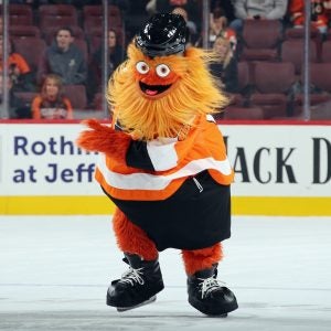 Gritty, in all his Cheeto-hued glory.