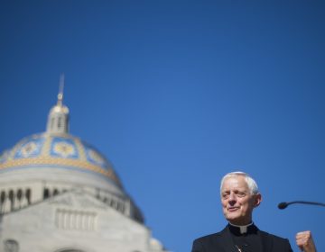 Cardinal Donald Wuerl speaks in front of the Basilica of the National Shrine of the Immaculate Conception in Washington, D.C. in 2015. Wuerl resigned on Friday after accusations of covering up sexual abuse.