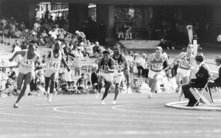 Melvin Pender receives the hand-off in the 4 x 100 meter relay during the 1968 Olympics, for which he won a gold medal.
(Courtesy Melvin and Debbie Pender)