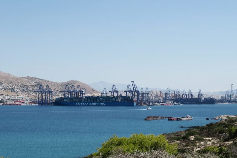 The port of Piraeus has long been a metaphor for Greece, going back to when ancient Greek warriors set off to sea battles. Today, a Chinese company holds a controlling stake in the port. (Joanna Kakissis/NPR)