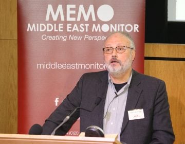 Saudi journalist Jamal Khashoggi, pictured speaking at an event in September, died after a fight broke out in the Saudi Arabian Consulate in Istanbul earlier this month, according to Saudi state TV. (Middle East Monitor via Reuters)