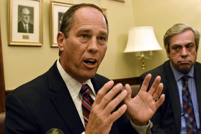Senate President Pro Tempore Joe Scarnati and Senate Appropriations Chair Pat Browne, both Republicans, tell reporters that the Senate hasn’t been able to produce a version of SB 261 that the House will support. Senate Democrats are now using the bill’s failure to pass as fodder to attack vulnerable members of the Senate GOP Caucus. (Marc Levy/AP Photo)