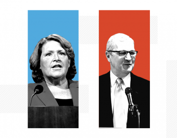 Photos: Courtesy of Heidi Heitkamp and Kevin Cramer campaigns; Illustration: Renee Klahr/NPR