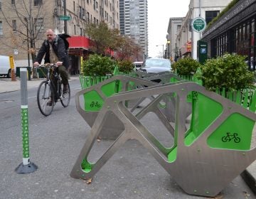 Shake Shack bought and installed a bike corral for its Center City location. (PlanPhilly)
