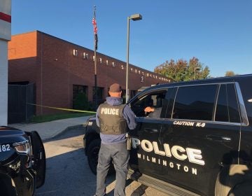 Wilmington police and postal officials are investigating a suspicious package on the 1500 block of Lancaster Avenue. (Cris Barrish/WHYY)