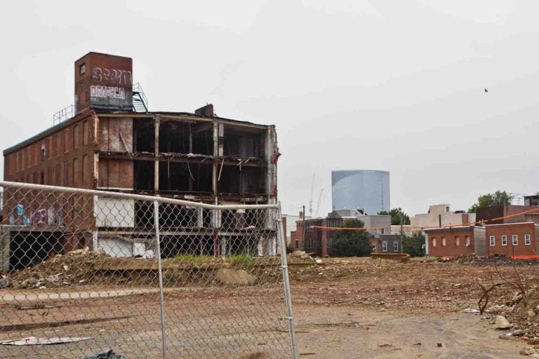 The Frankford Chocolate Factory at 21st and Washington Streets is in the process of demolition 
. (Kimberly Paynter/WHYY)