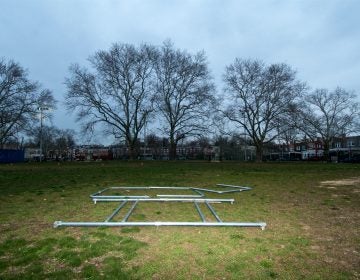 There isn't lighting at the football field behind Lonnie Young Rec Center in East Germantown. (Bastiaan Slabbers for WHYY)