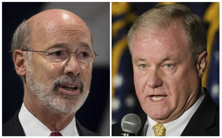 Pennsylvania gubernatorial candidates Democrat Gov. Tom Wolf, (left), and Republican Scott Wagner have not made addressing climate change a top priority. (Matt Rourke/ AP Photo)