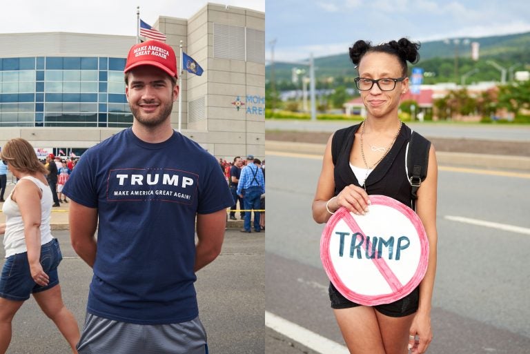 Before President Trump spoke at a rally in Luzerne County in August, local supporters and critics gathered outside the arena. (Natalie Piserchio for Keystone Crossroads)