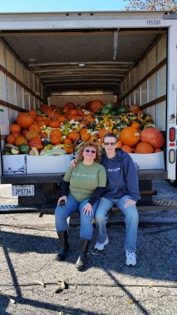 In 2016, Steve Levy and Lucia Kubik collected more than 800 pumpkins for the animal sanctuary. (Courtesy of Steve Levy)