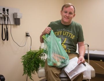 Kevin Lawerence, of Wynnewood, was pleasantly surprised to receive a fresh bag of groceries during his appointment at Lankenau Hospital's integrated health practice.