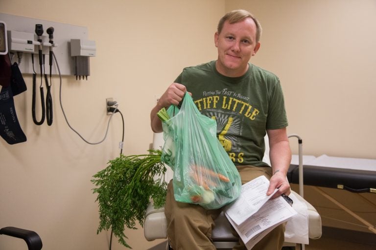 Kevin Lawerence, of Wynnewood, was pleasantly surprised to receive a fresh bag of groceries during his appointment at Lankenau Hospital's integrated health practice.