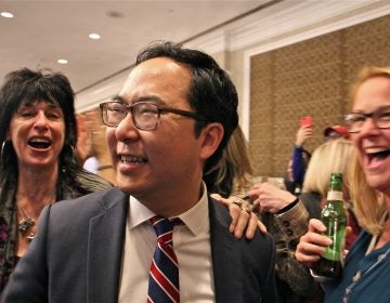 New Jersey 3rd Congressional candidate Andy Kim mingles with supporters at the Westin in Mount Laurel while waiting for results on election night. Kim's race against incumbent Tom MacArthur was too close to call