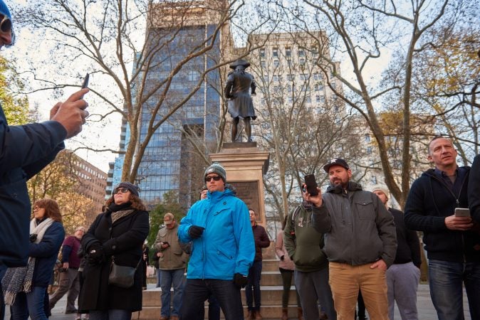 People from Philadelphia and beyond gathered to hear the bell ring at Independence National Historical Park in Philadelphia, Pa. on the centennial anniversary of Armistice Day. (Natalie Piserchio for WHYY)