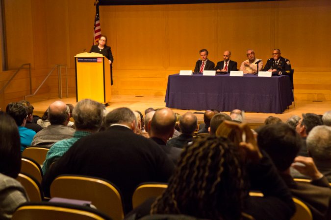 The Anti-Defamation League, U.S. Attorney’s Office for the Eastern District of Pennsylvania  and the Delaware Valley Intelligence Center hosted an informational event on making religious institutions and communities more secure at the National Constitution Center in Philadelphia. (Kimberly Paynter/WHYY)