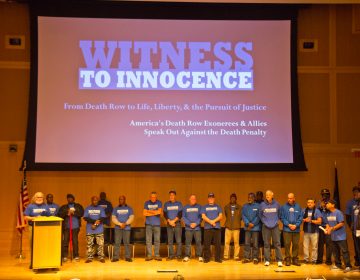 At the National Constitution Center in Philadelphia Thursday, the national anti-death penalty organization Witness to Innocence calls for Pennsylvania to abolish the death penalty. (Kimberly Paynter/WHYY)