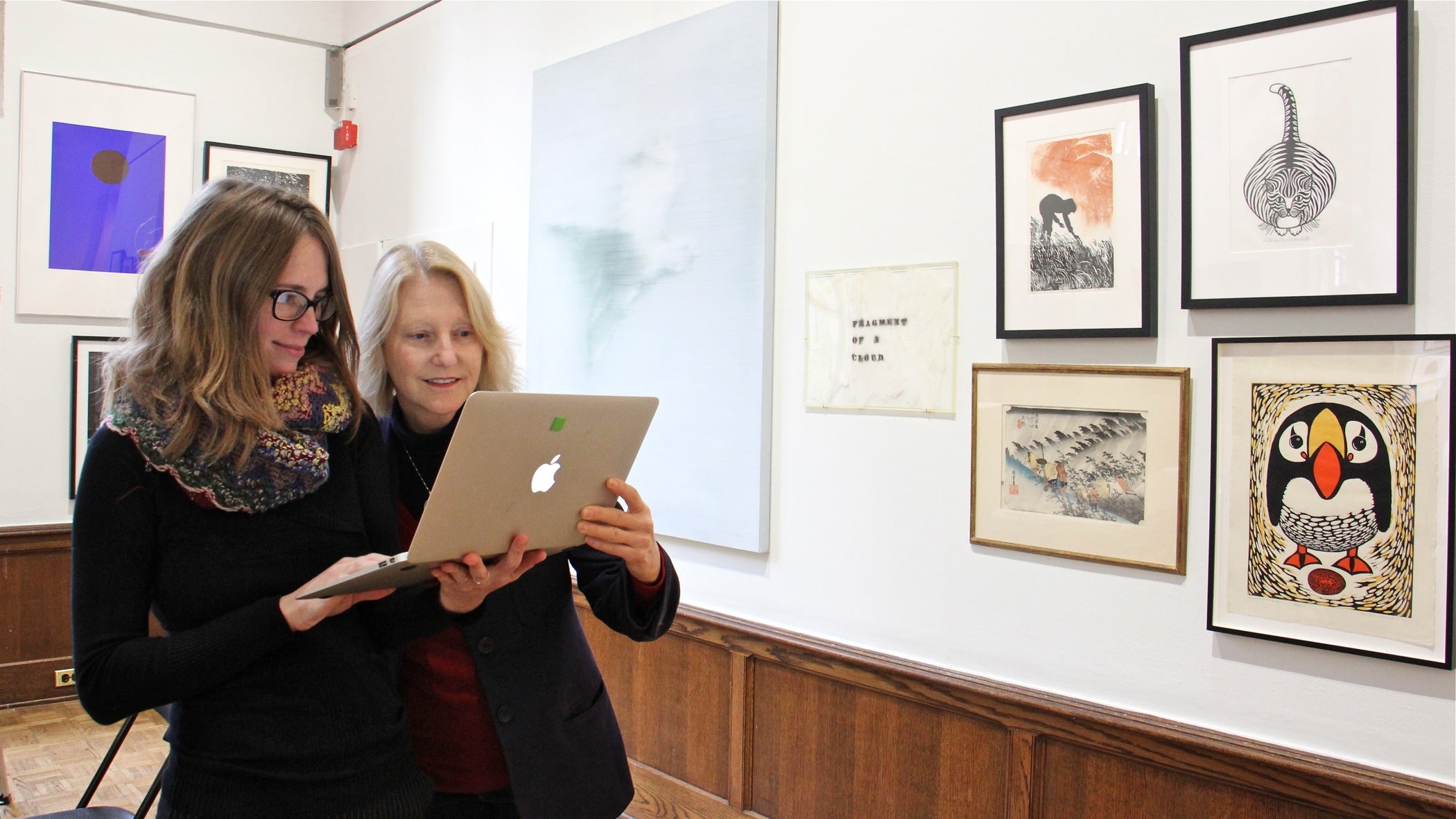 Associate Curator Heather Moqtaderi (left) confers with Lynn Marsden-Atlass, executive director of the Arthur Ross Gallery at the University of Pennsylvania. 