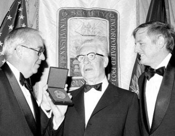 The Pennsylvania Society gala is a longstanding tradition. Here, onetime Society president Edward Gerrity Jr. presents the organization's medal to Pittsburgh Steelers founder and president Arthur Rooney Jr. in 1975, during the Society's 77th annual dinner at New York's Waldorf Astoria Hotel, Dec. 13, 1975. At right is William F. Buckley Jr., editor of the National Review, who was guest speaker. (Ray Stubblebine/AP Photo)