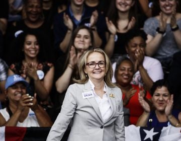 State Rep. Madeleine Dean, D-Montgomery, during a campaign rally for Pennsylvania candidates in Philadelphia, Friday, Sept. 21, 2018. Dean is favored over Republican Dan David in the Democratic-leaning House seat centered on Montgomery County. (AP Photo/Matt Rourke)