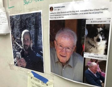 Messages are shown on a bulletin board at The Neighborhood Church in Chico, Calif., on Tuesday, Nov. 13, 2018. Numerous postings fill the message board as evacuees, family and friends search for people missing from the northern California wildfire. (Gillian Flaccus/AP)