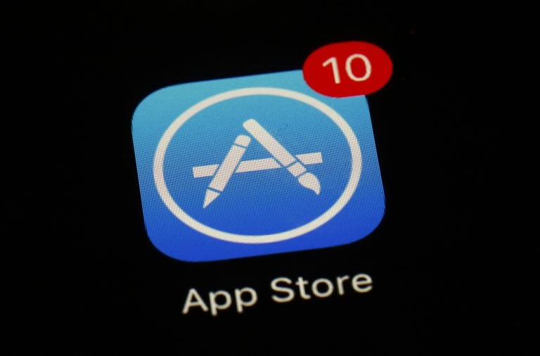 FILE - This March 19, 2018, file photo shows Apple's App Store app in Baltimore. (AP Photo/Patrick Semansky, File)