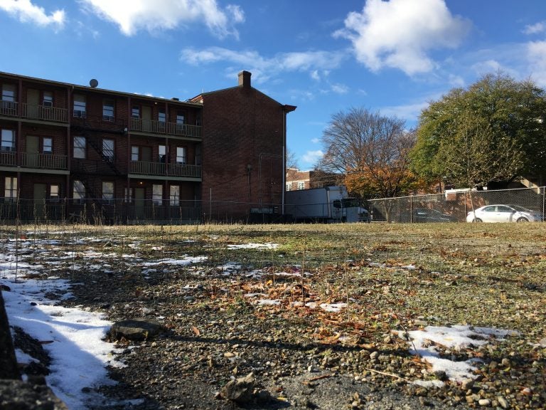 This barren lot in Wilmington will become a green space for area residents to play and grow vegetables. (Mark Eichmann/WHYY)