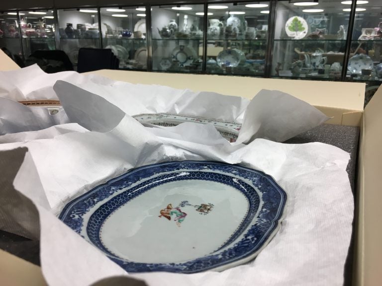 Porcelain dishes like this one that belonged to George Washington are being sent from Winterthur Museum in Delaware to China for an exhibit. (Mark Eichmann/WHYY)