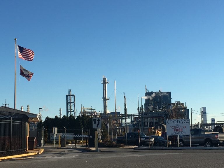 A leak at Croda's Atlas Point plant near the Delaware Memorial Bridge caused massive delays for motorists and left nearby residents worried about the potential threat to their health. (Mark Eichmann/WHYY)