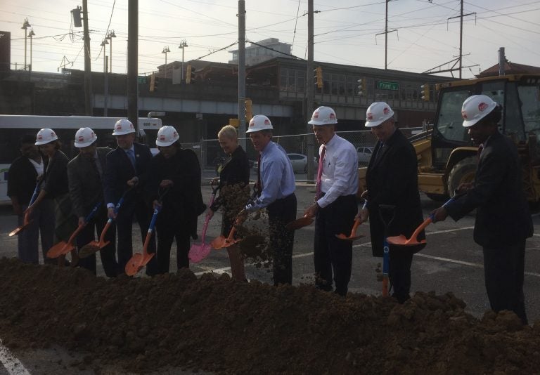 City and state officials in Delaware broke ground on an upcoming Wilmington transit hub. (Zoe Read/WHYY)