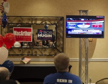 Headquarters for N.J. Rep. Tom MacArthur on election night 2018. (Miguel Martinez for WHYY)