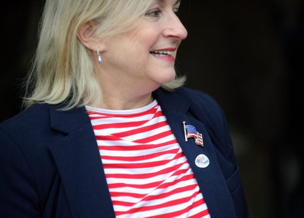 Susan Wild, Democratic candidate for Pennsylvania's new 7th Congressional District, votes on Election Day at Calvary Temple Church in Allentown, Pennsylvania. (Matt Smith for WHYY)