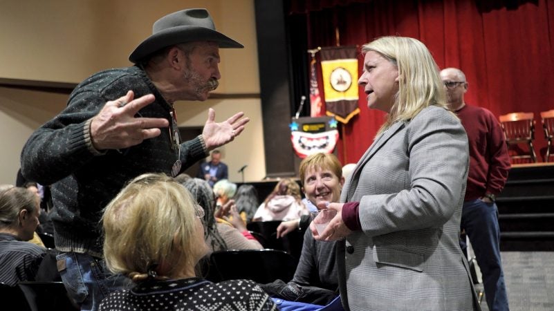 Susan Wild, Democratic candidate for Pennsylvania's new 7th Congressional District, speaks to attendees during an event Oct. 22, 2018, featuring Tom Perez, chairman of the Democratic National Committee, at Cedar Crest College in Allentown, Pennsylvania. (Matt Smith for WHYY)