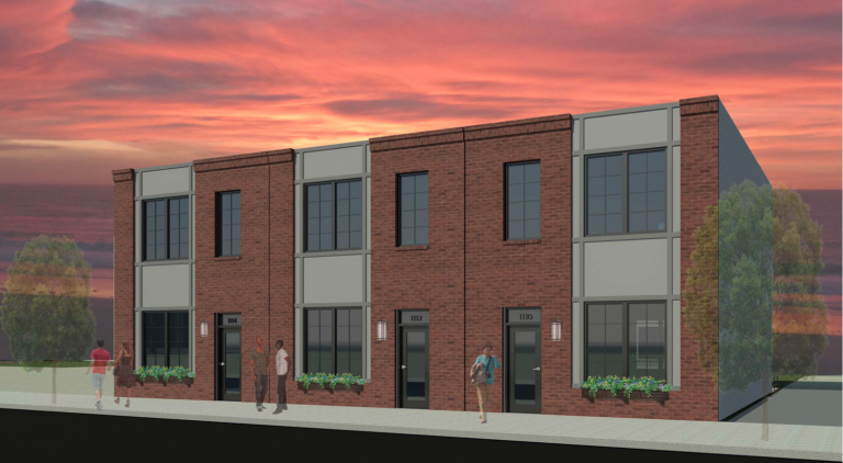 A rendering of single-family homes planned for 1100-1114 Wallace Street in West Poplar. (Courtesy of Frankel Enterprise)