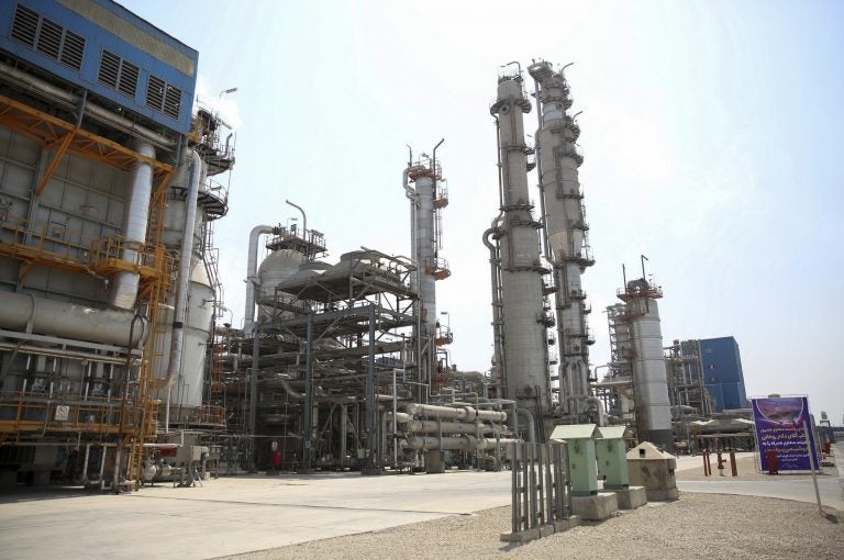 Part of the Pardis petrochemical complex facilities in Assaluyeh, on the northern coast of the Persian Gulf, Iran. The United States has reimposed sanctions targeting Iran's economy. (Iranian Presidency Office via AP)