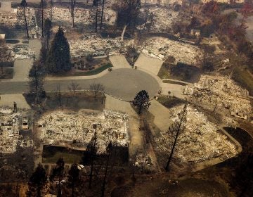 Residences leveled by the Camp Fire line a cul-de-sac in Paradise, Calif., earlier this month. A massive federal report says climate change is contributing to larger wildfires as well as other deadly extreme weather.
(Noah Berger/AP)