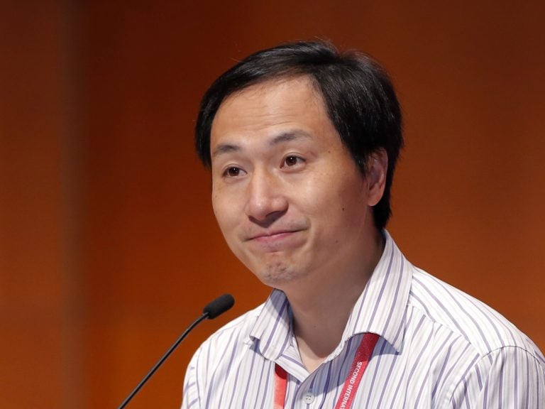Chinese researcher He Jiankui spoke Wednesday during the Second International Summit on Human Genome Editing in Hong Kong. (Kin Cheung/AP)