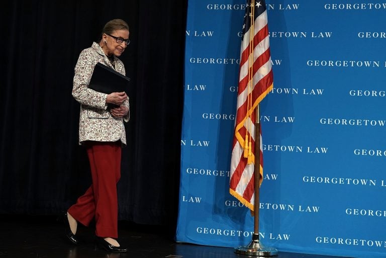 U.S. Supreme Court Justice Ruth Bader Ginsburg arrives at a lecture on Sept. 26 at Georgetown University Law Center in Washington, D.C. Ginsburg has been hospitalized after falling and fracturing several ribs. (Alex Wong/Getty Images)