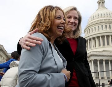Newly elected members of the House of Representatives Lucy McBath and Abigail Spanberger meet in front of the U.S. Capitol. Both women represent newly Democratic suburban districts. (Win McNamee/Getty Images)